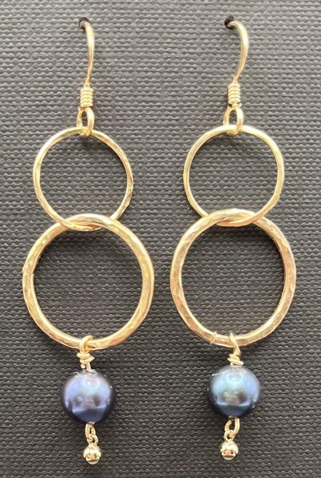 Two Hoop Gold Fllled Blue Pearl Earring - Ellis Cole Jewelry Designs