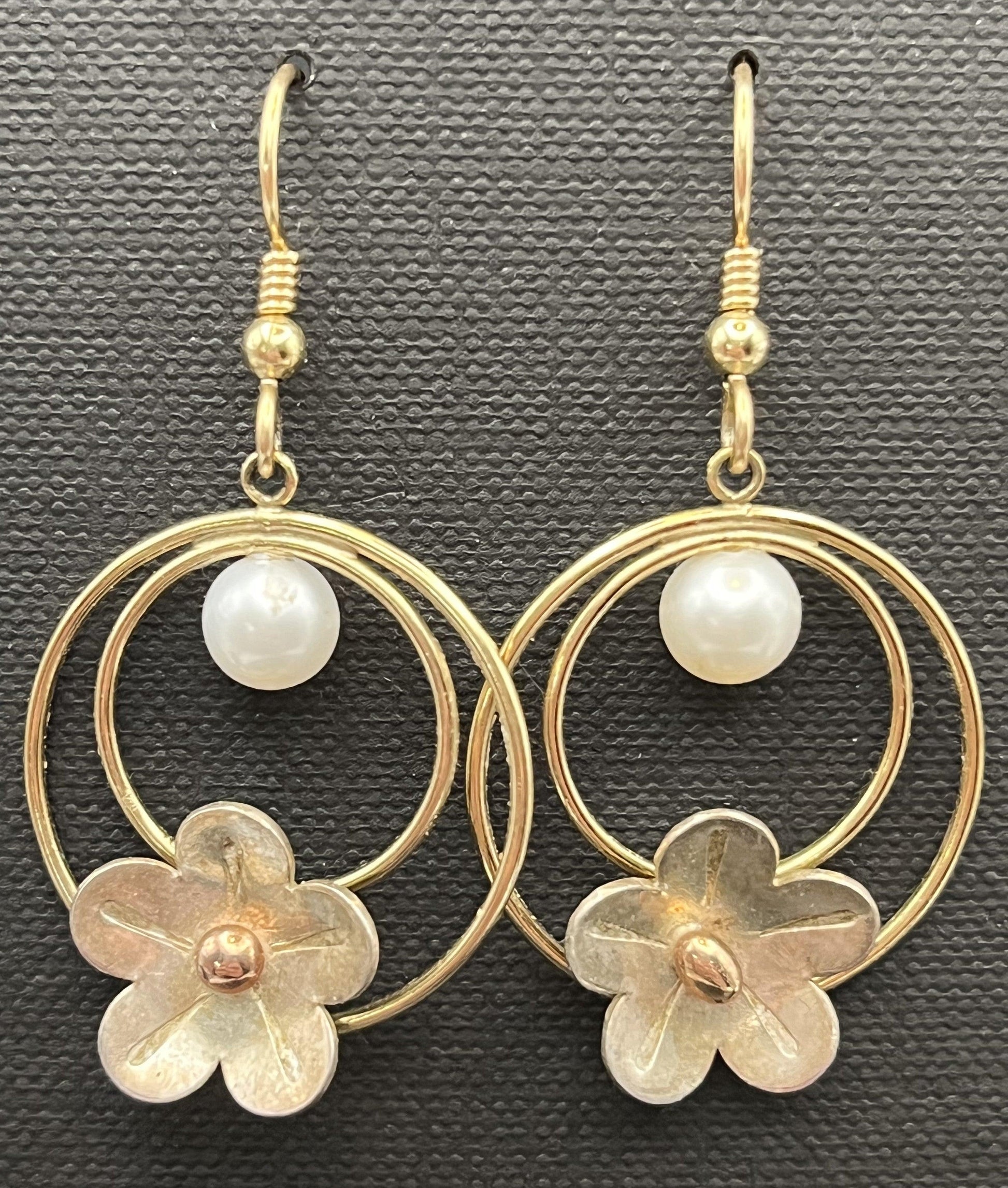 Double Hoop Gold Fllled Silver Flower Earring - Ellis Cole Jewelry Designs
