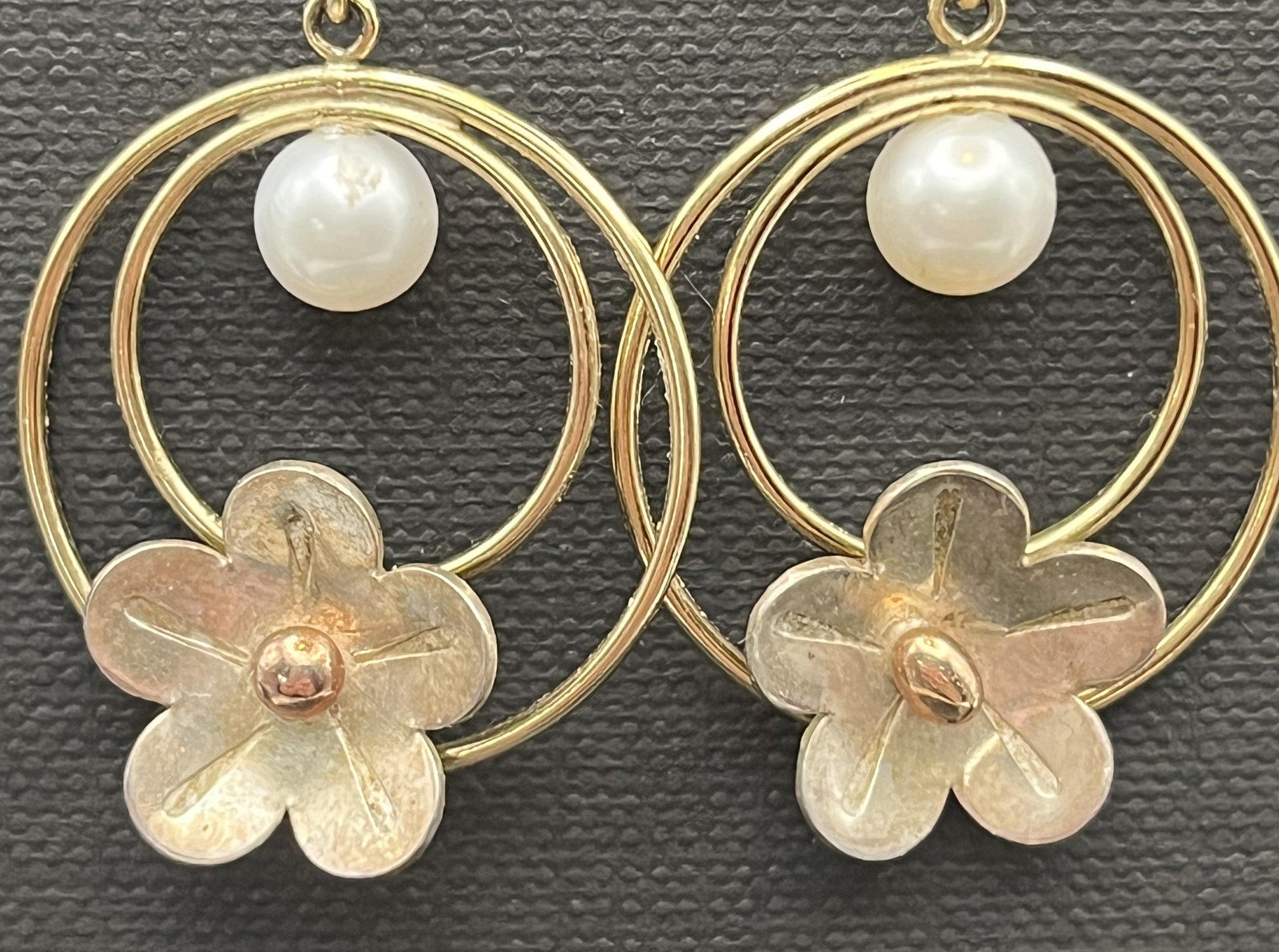 Double Hoop Gold Fllled Silver Flower Earring - Ellis Cole Jewelry Designs