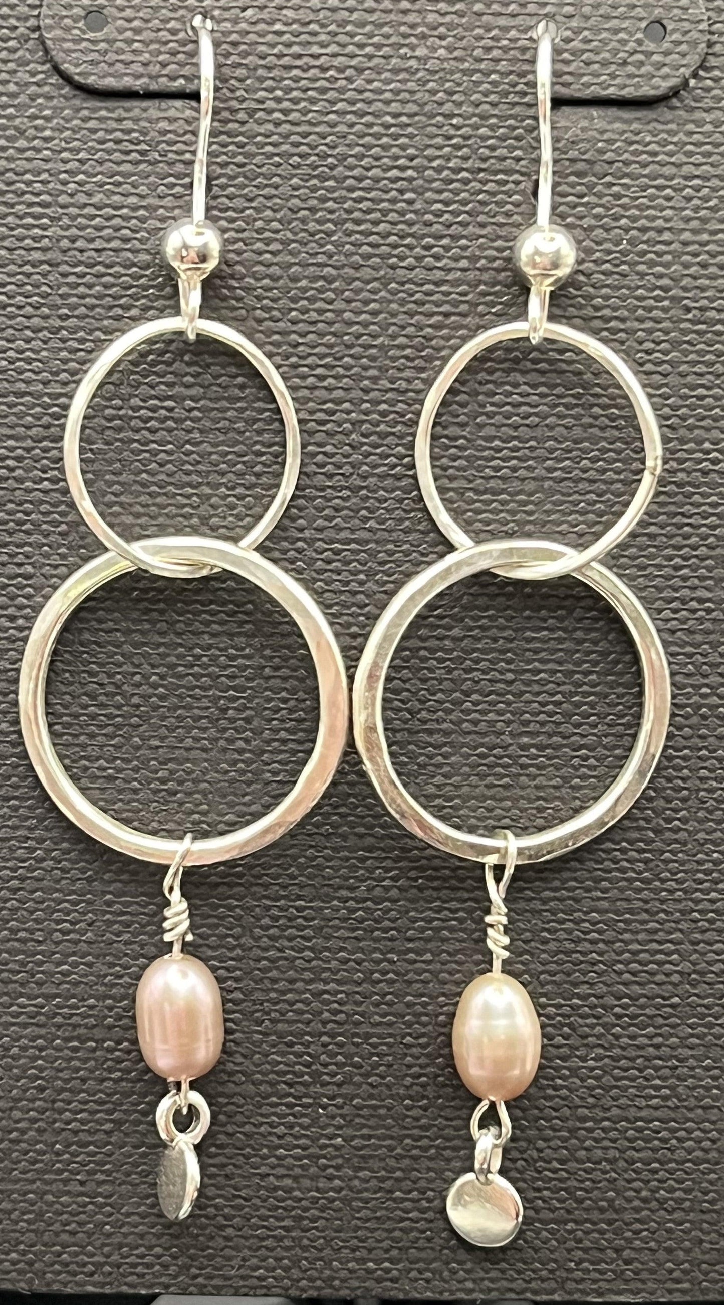 Sterling Silver Two Hoop Champagne Pearl Earring - Ellis Cole Jewelry Designs