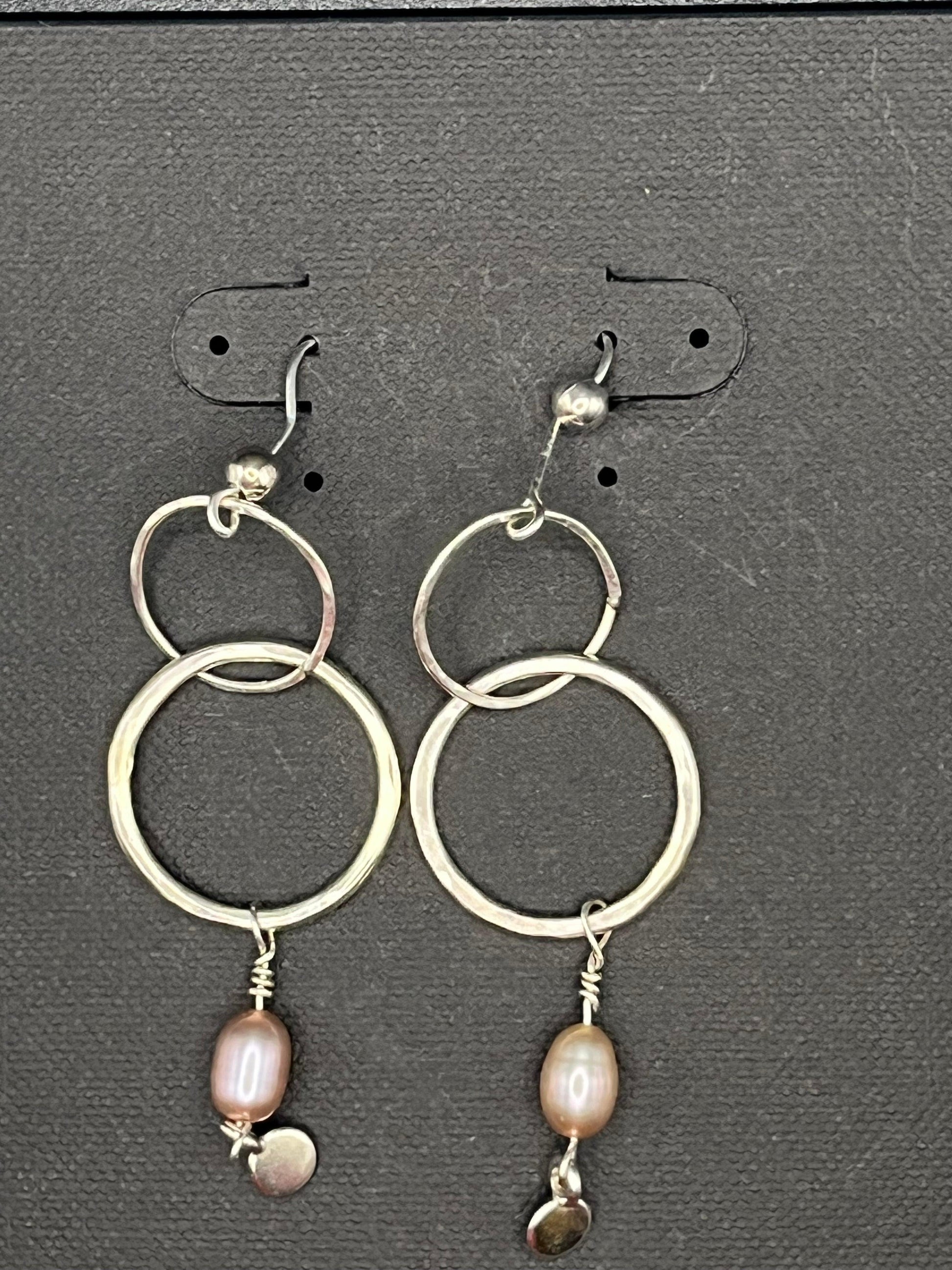Two Hoop Gold Fllled Silver Pearl Earring - Ellis Cole Jewelry Designs