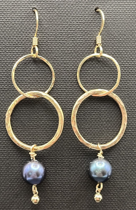 Two Hoop Gold Fllled Blue Pearl Earring - Ellis Cole Jewelry Designs