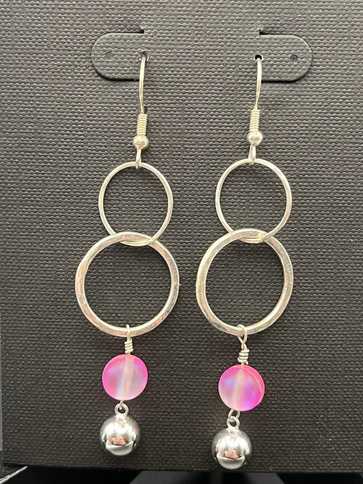 Two Hoop Gold Fllled Pink Bead Earring - Ellis Cole Jewelry Designs
