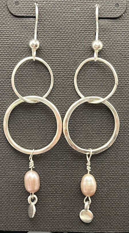 Sterling Silver Two Hoop Champagne Pearl Earring - Ellis Cole Jewelry Designs