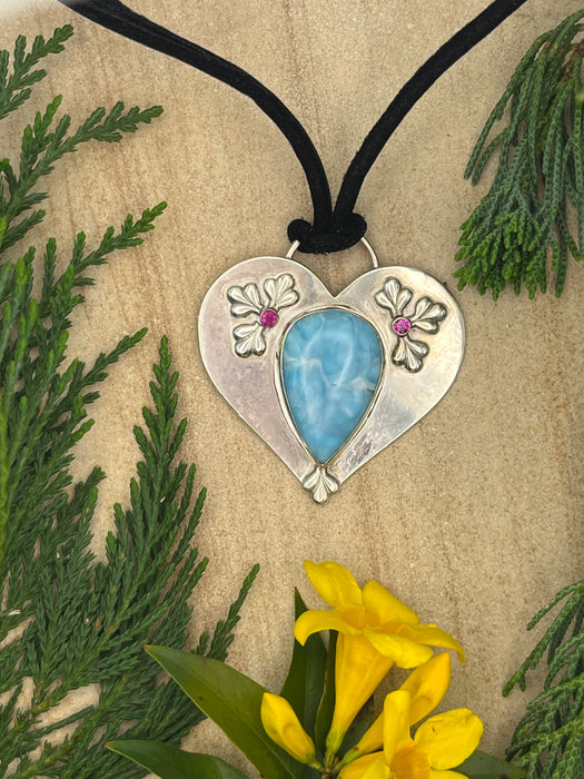 Caribbean Blue Larimar Wild Heart Necklace