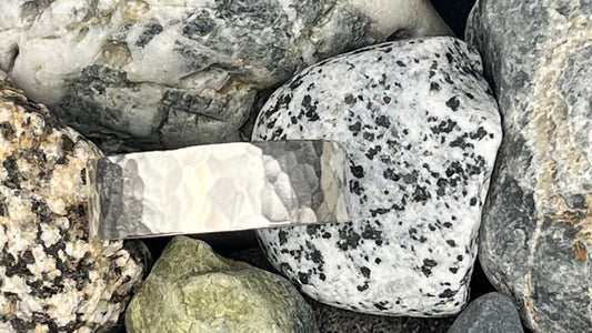 Close-up of a hammered sterling silver ring 