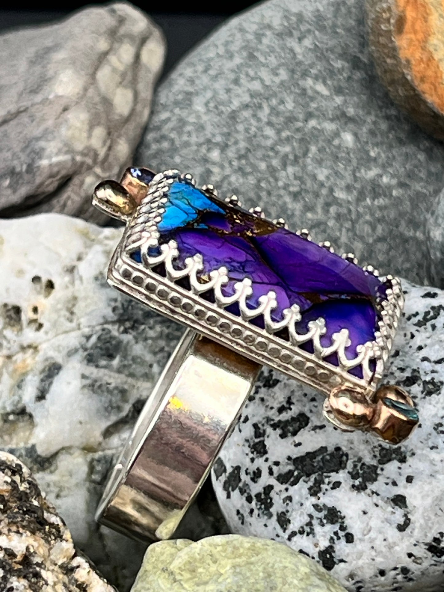 Mojave Purple Ring with Corner Beads and Stones