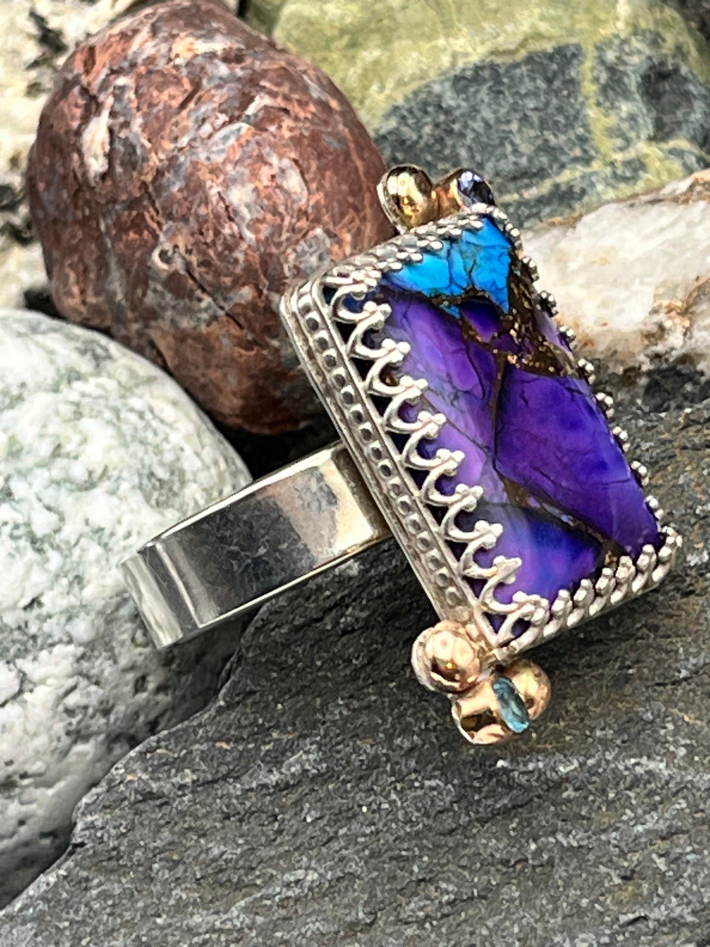 Mojave Purple Ring with Corner Beads and Stones