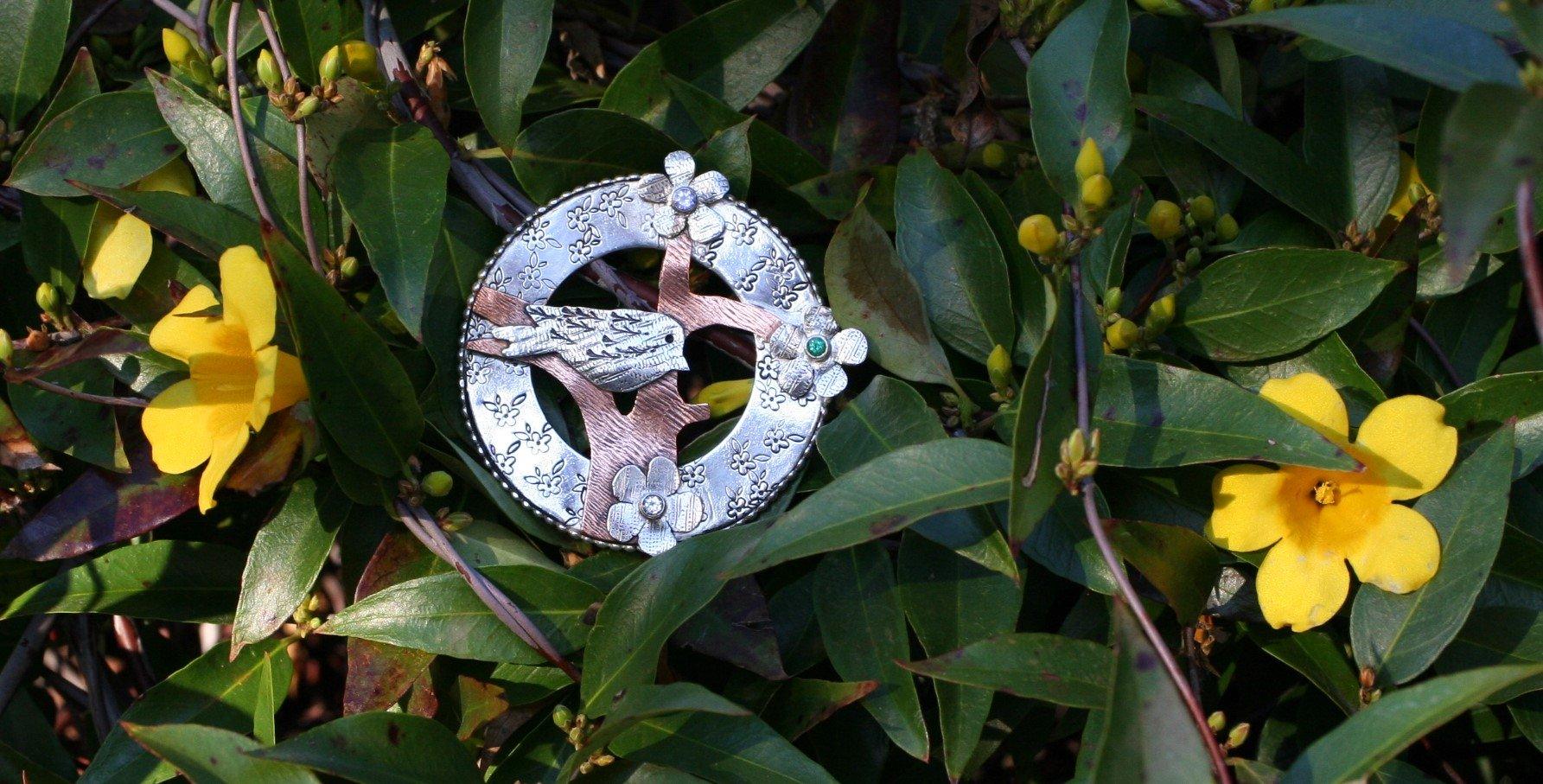 Birds and Blossoms Brooch - Ellis Cole Jewelry Designs