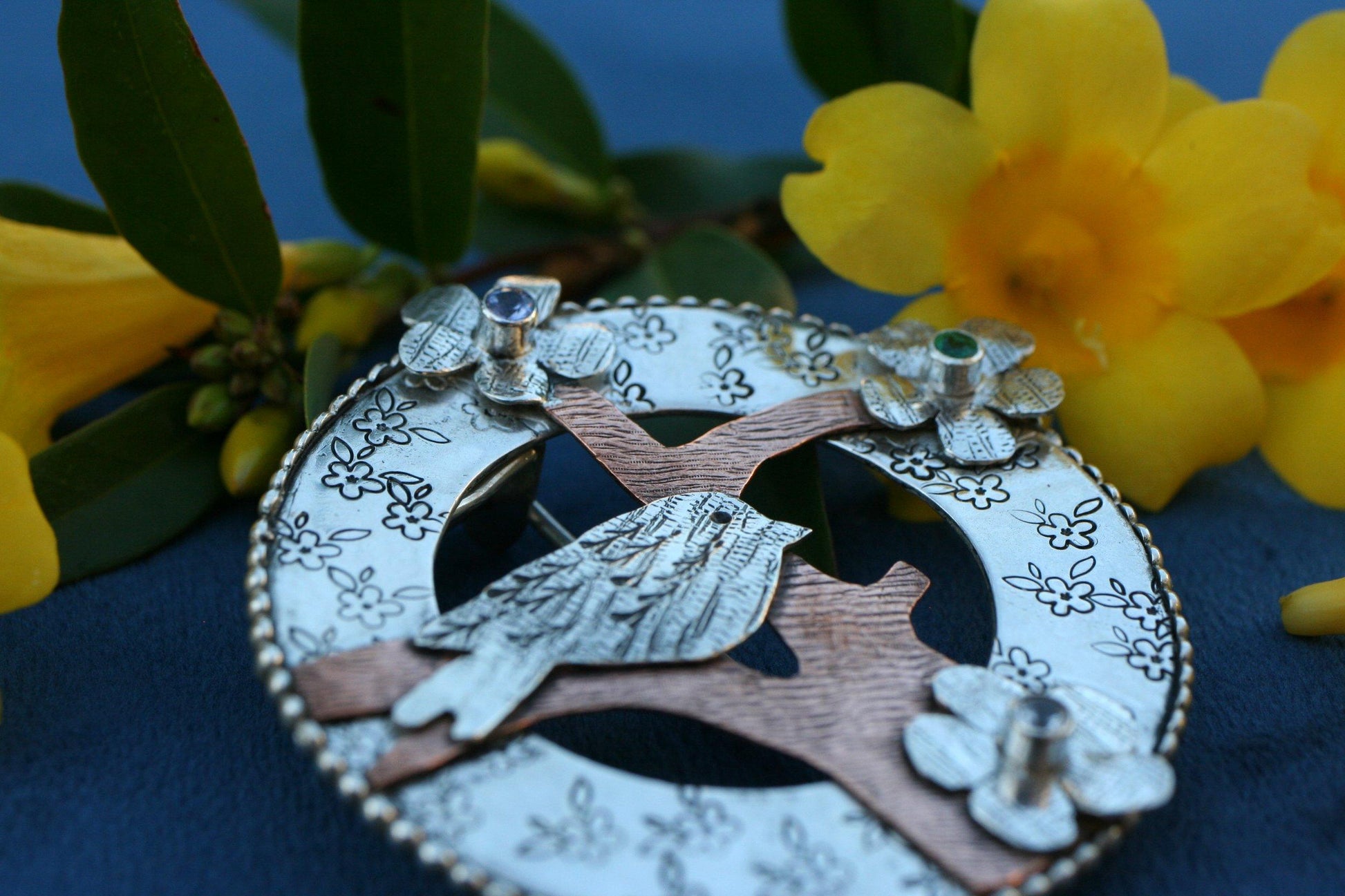 Birds and Blossoms Brooch - Ellis Cole Jewelry Designs