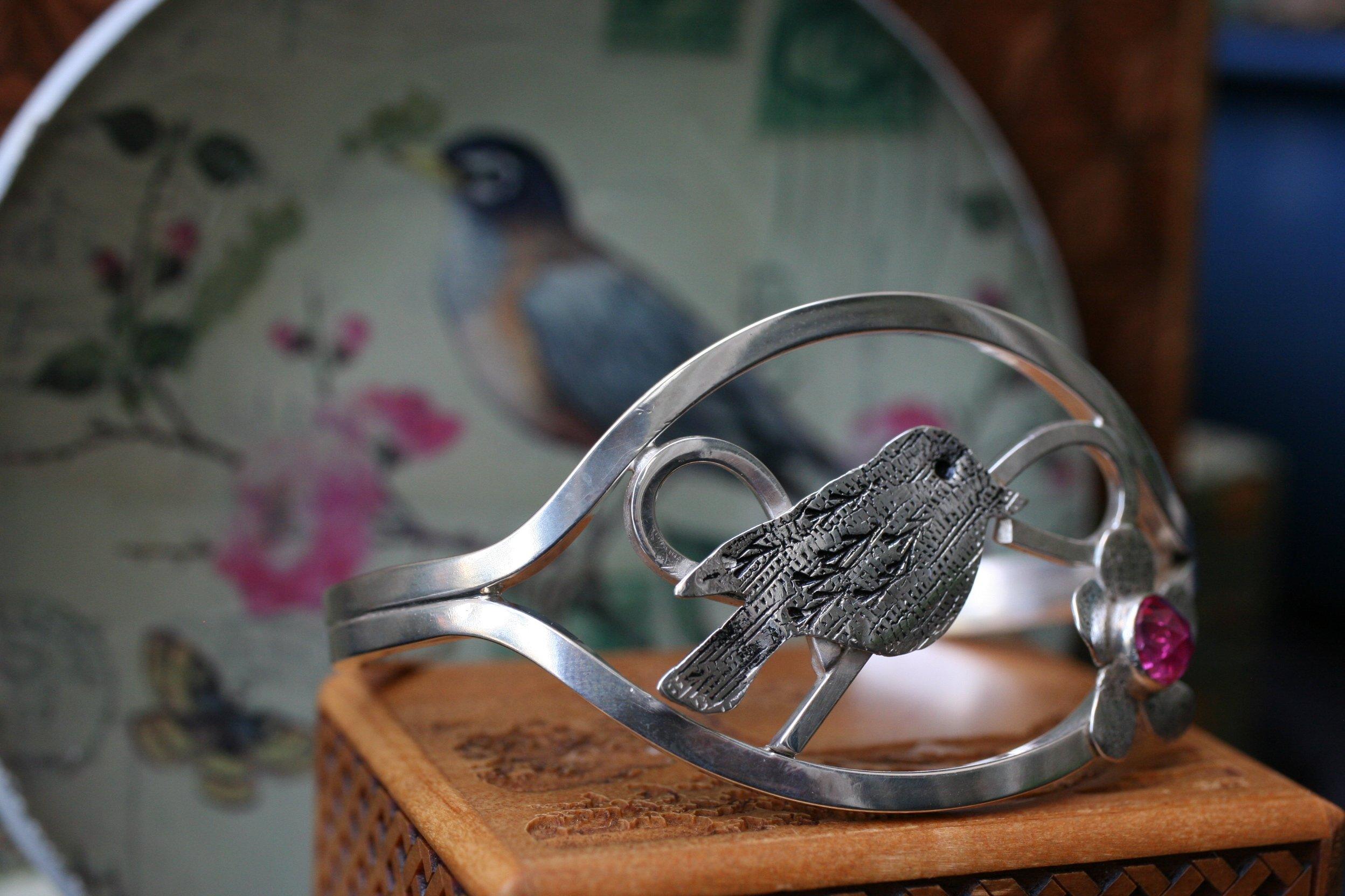 Birds and Blossoms Cuff - Ellis Cole Jewelry Designs